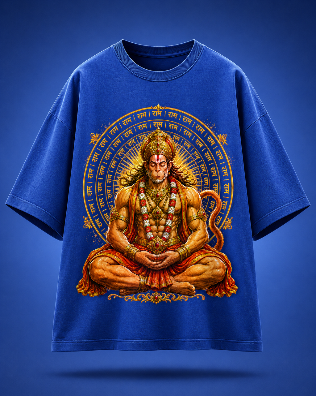 Mahavir Hanuman Mandala Art Men's Premium Cotton T-Shirt