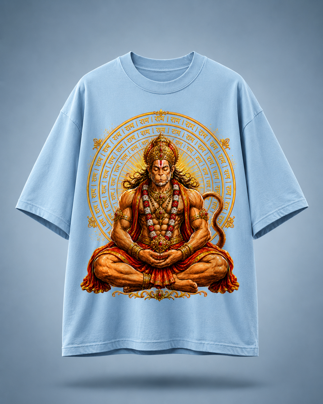 Mahavir Hanuman Mandala Art Men's Premium Cotton T-Shirt