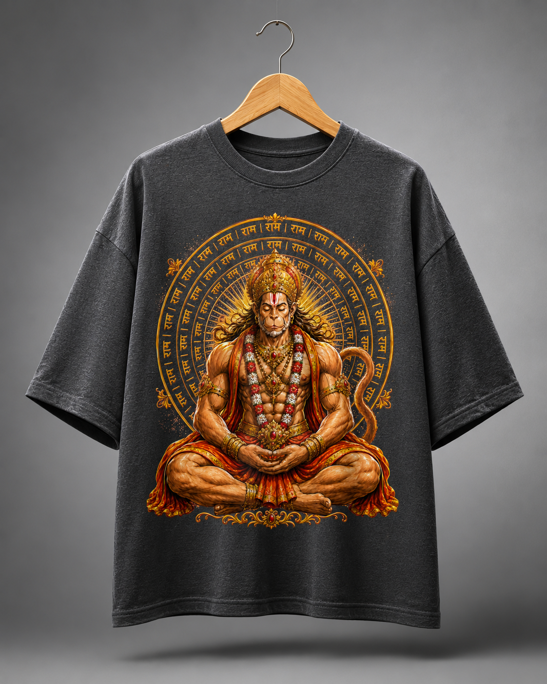 Mahavir Hanuman Mandala Art Men's Premium Cotton T-Shirt