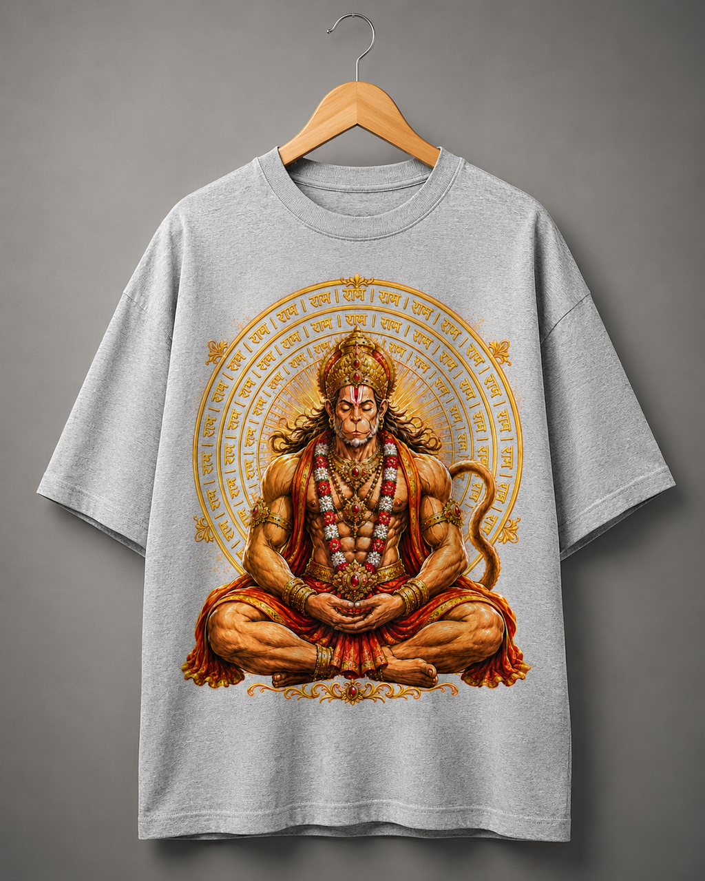 Mahavir Hanuman Mandala Art Men's Premium Cotton T-Shirt