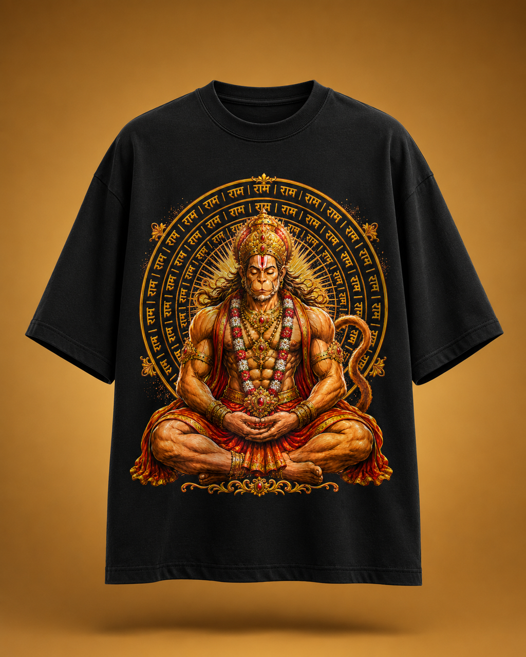 Mahavir Hanuman Mandala Art Men's Premium Cotton T-Shirt