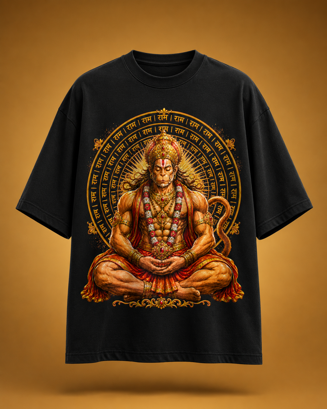Mahavir Hanuman Mandala Art Men's Premium Cotton T-Shirt