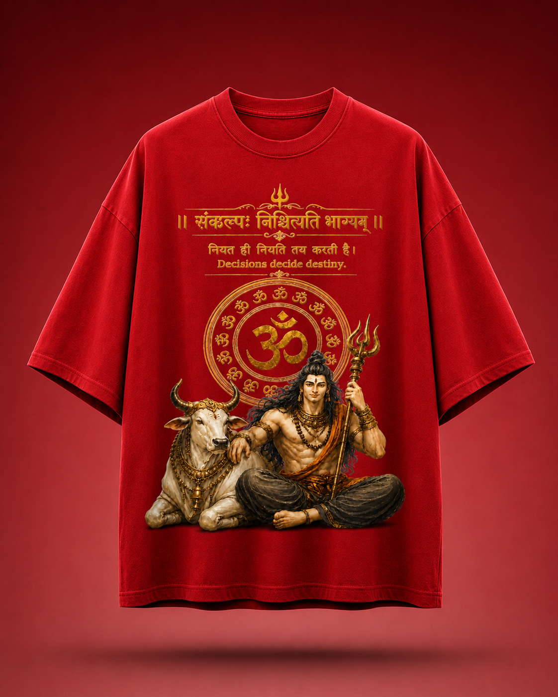 Lord Shiva & Nandi Oversized Graphic Tee – Off-White