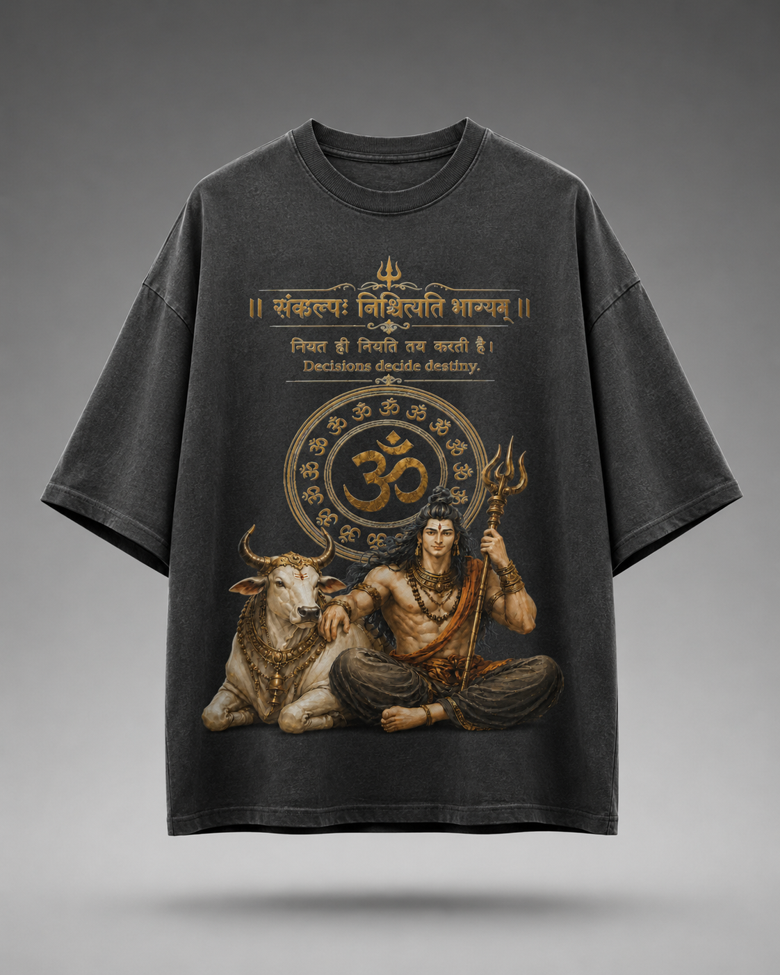 Lord Shiva & Nandi Oversized Graphic Tee – Off-White