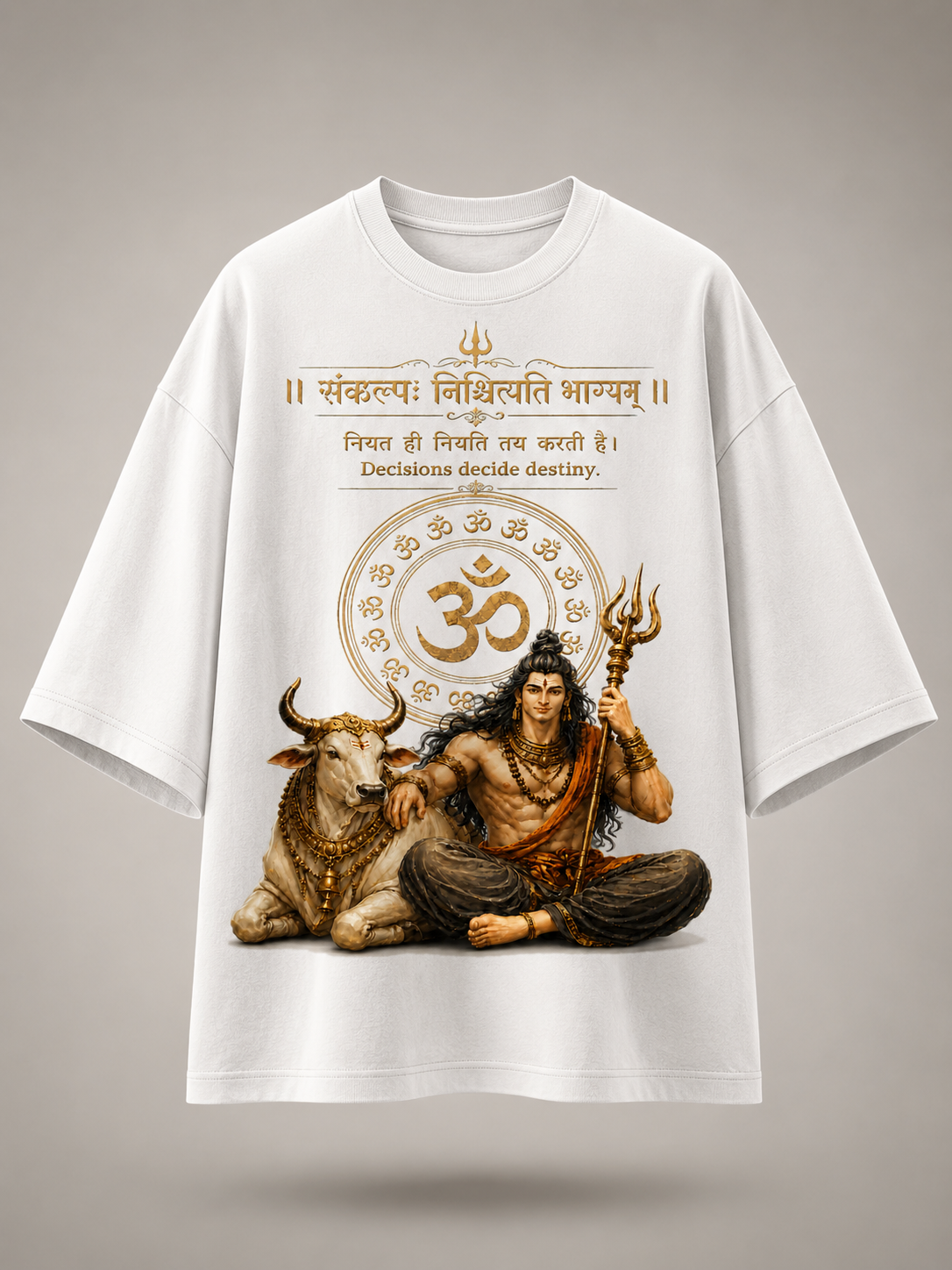 Lord Shiva & Nandi Oversized Graphic Tee – Off-White