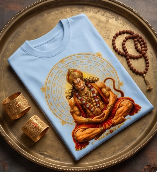 Mahavir Hanuman Mandala Art Men's Premium Cotton T-Shirt