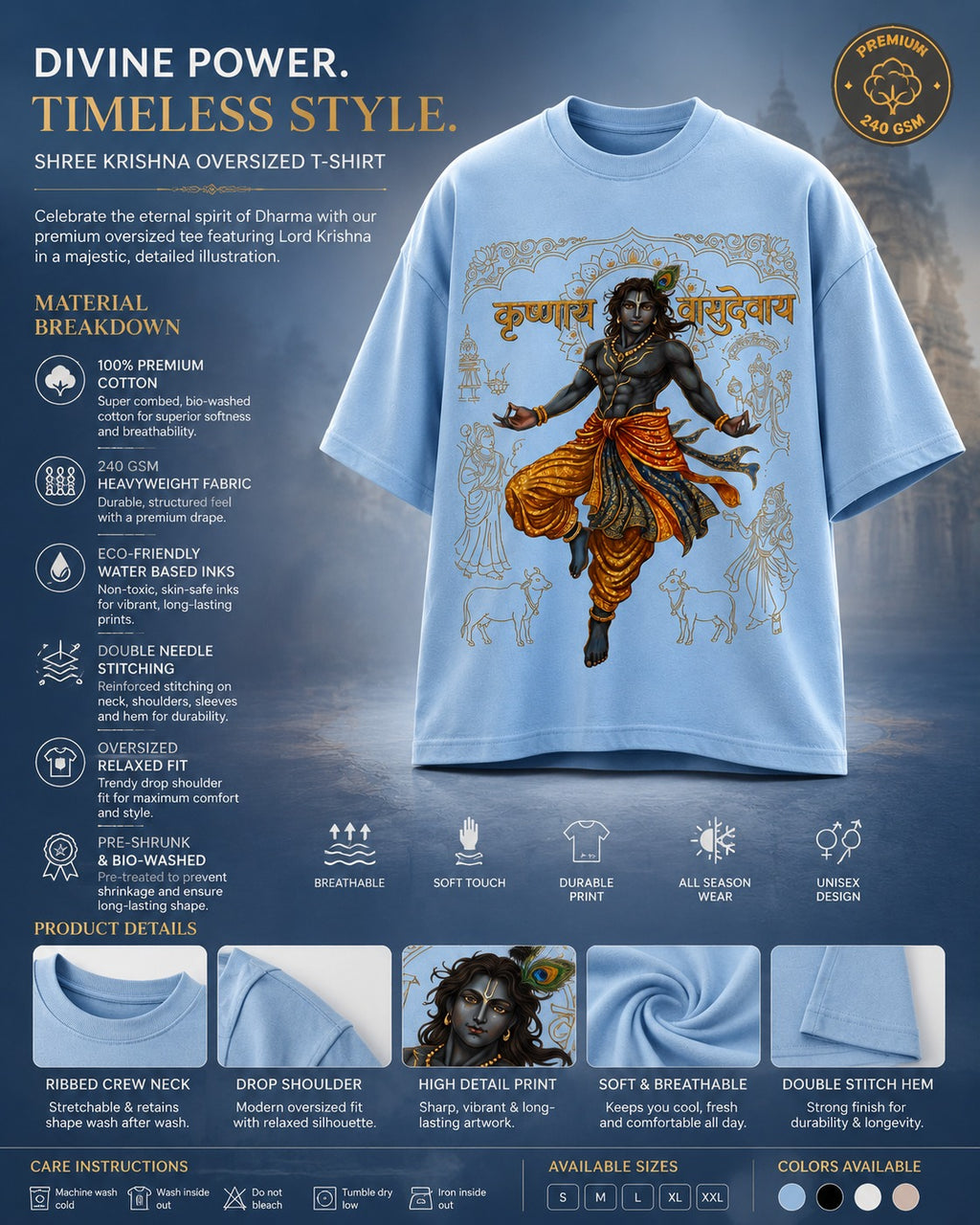 Ethereal Vasudev Blue Tee