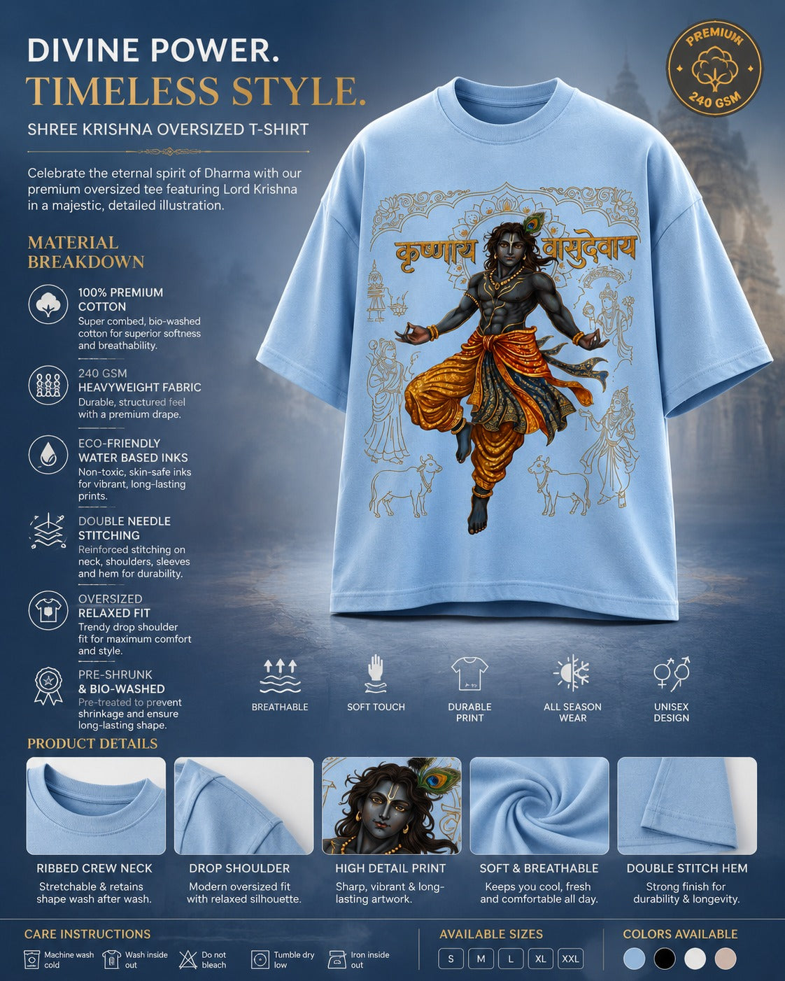 Ethereal Vasudev Blue Tee